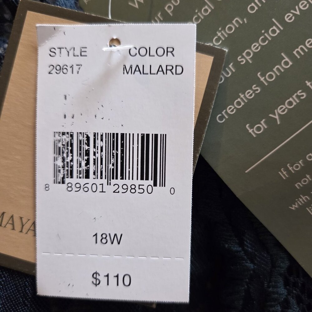 Maya Brooke Mallard Teal Green MOB Formal Midi Dress Lace Jacket/Pearls 18W NWT - Picture 6 of 13